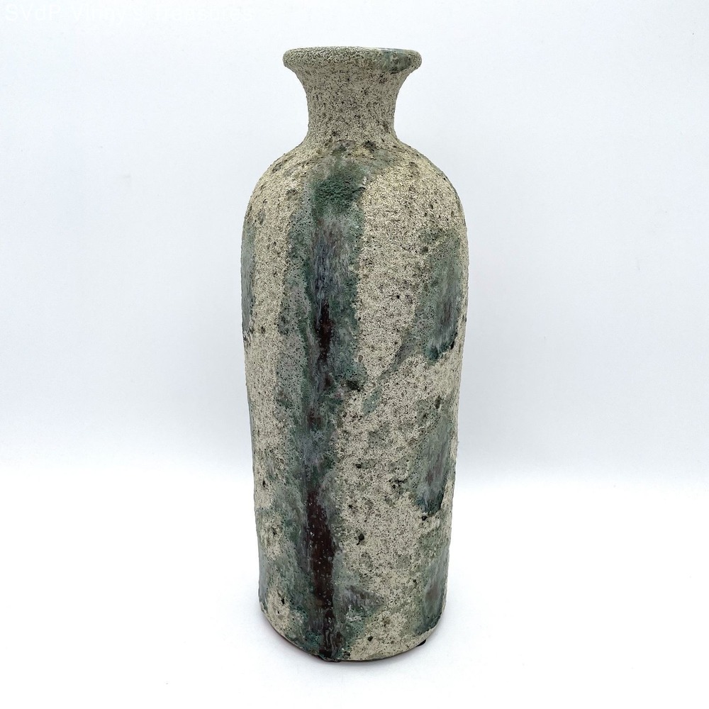Vintage Studio Pottery‎ Ceramic Vase Brutalist Lava Glaze Hand-Thrown 12.5" Tall